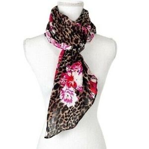NWT Victoria’s Secret Leopard & Pink Floral Scarf • Shawl Wrap • 36” x 48”
